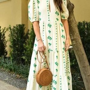 Oliphant Green Wicklow Puff Sleeve Maxi Dress - Sz small